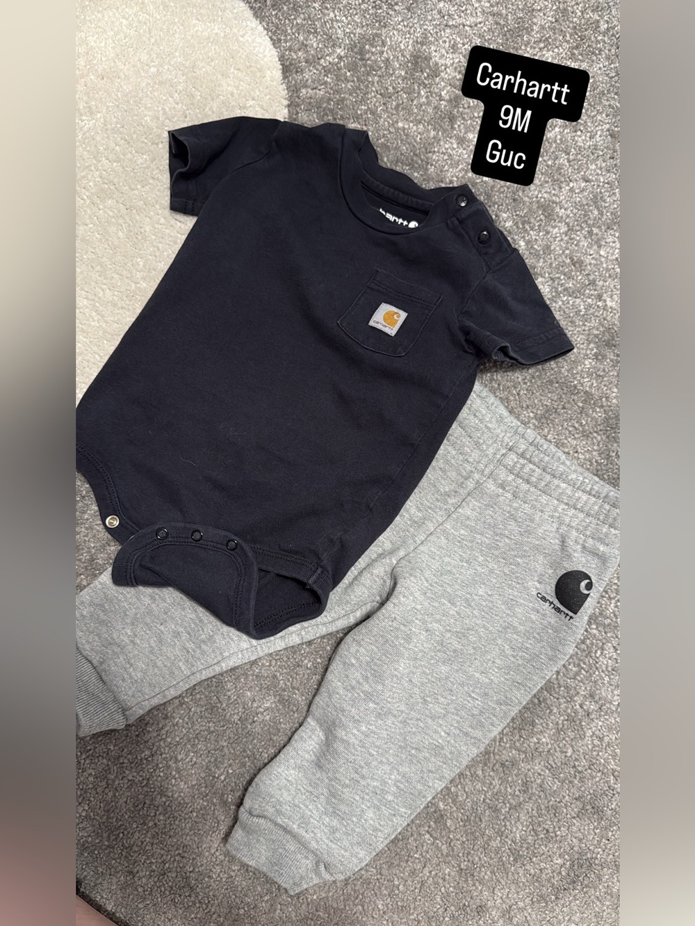 Carhartt Kids black Bodysuit and Gray Sweatpants Set